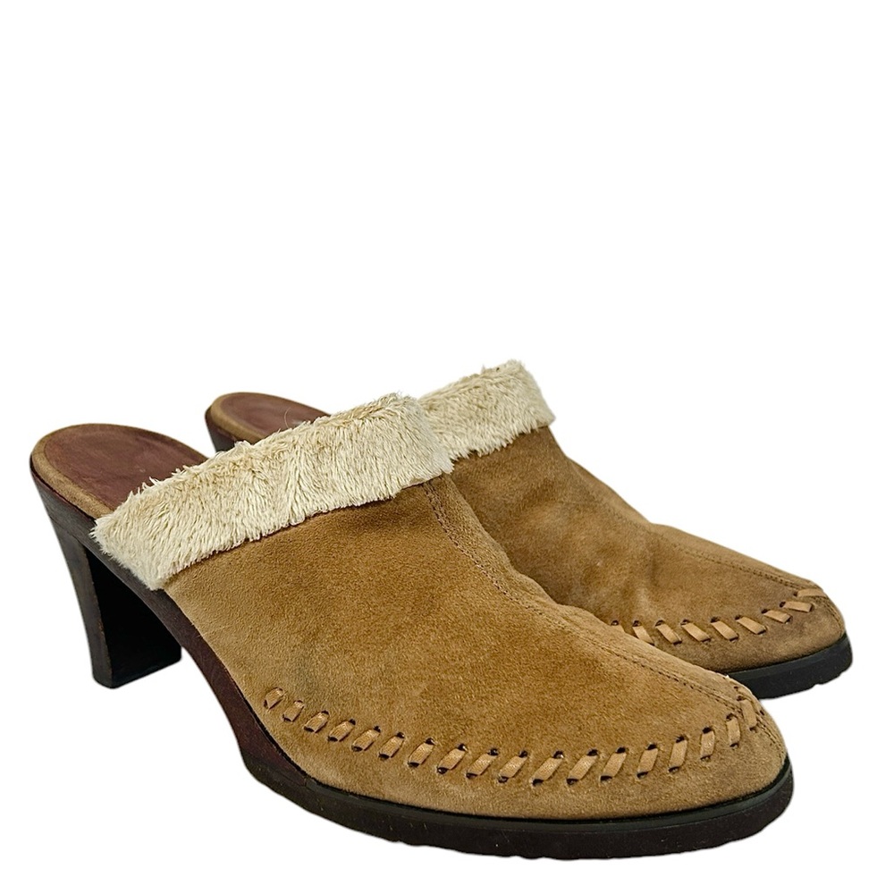 A. MARINELLI Women's Camel Suede Sheep Sherpa Mule With Heel Size 8M